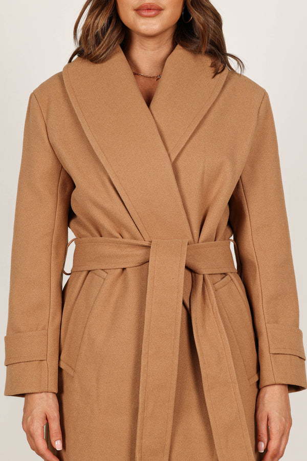 OUTERWEAR @Emersyn Tie Front Coat - Camel