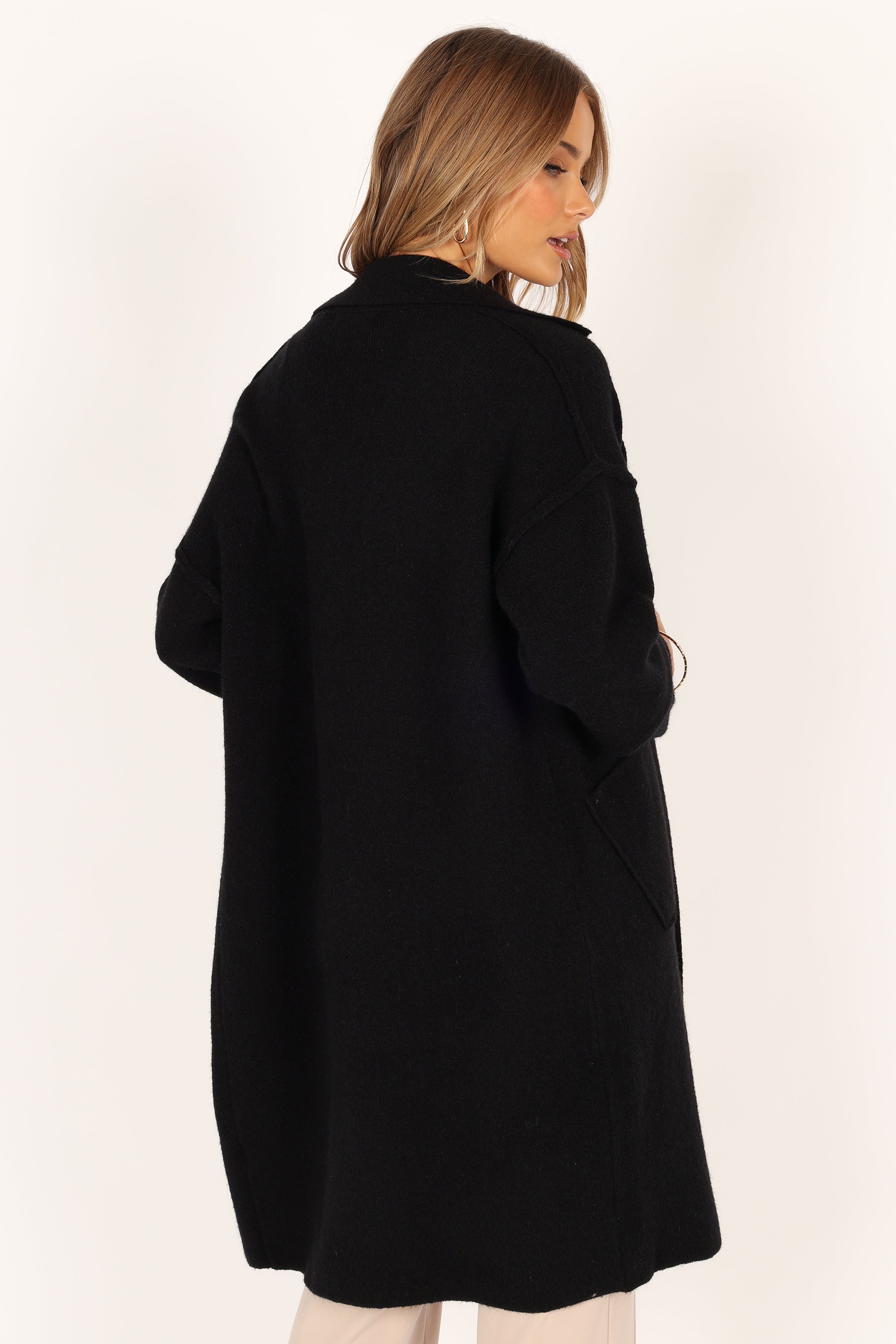 OUTERWEAR @Ivy Button Front Coatigan - Black