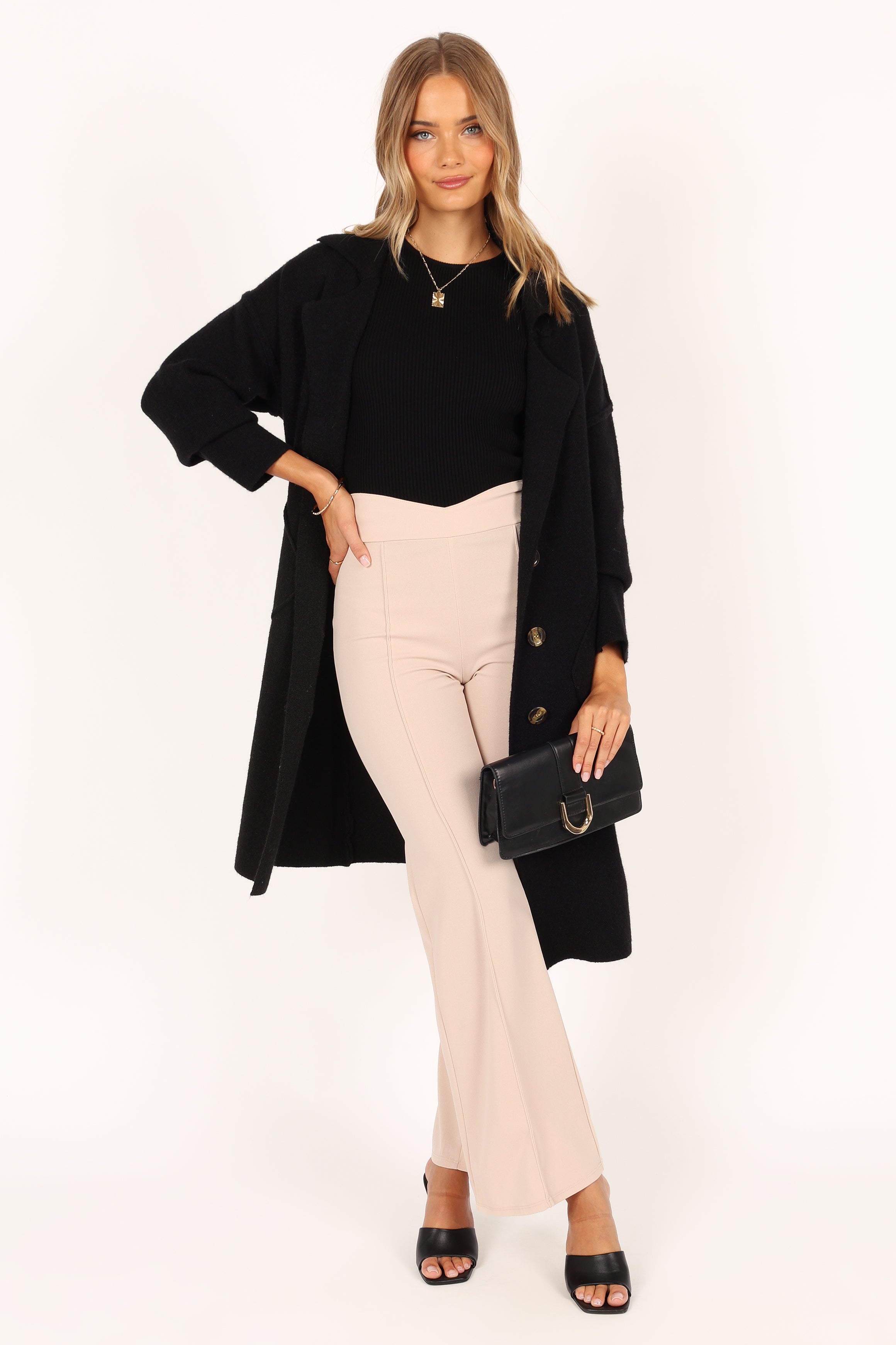 OUTERWEAR @Ivy Button Front Coatigan - Black