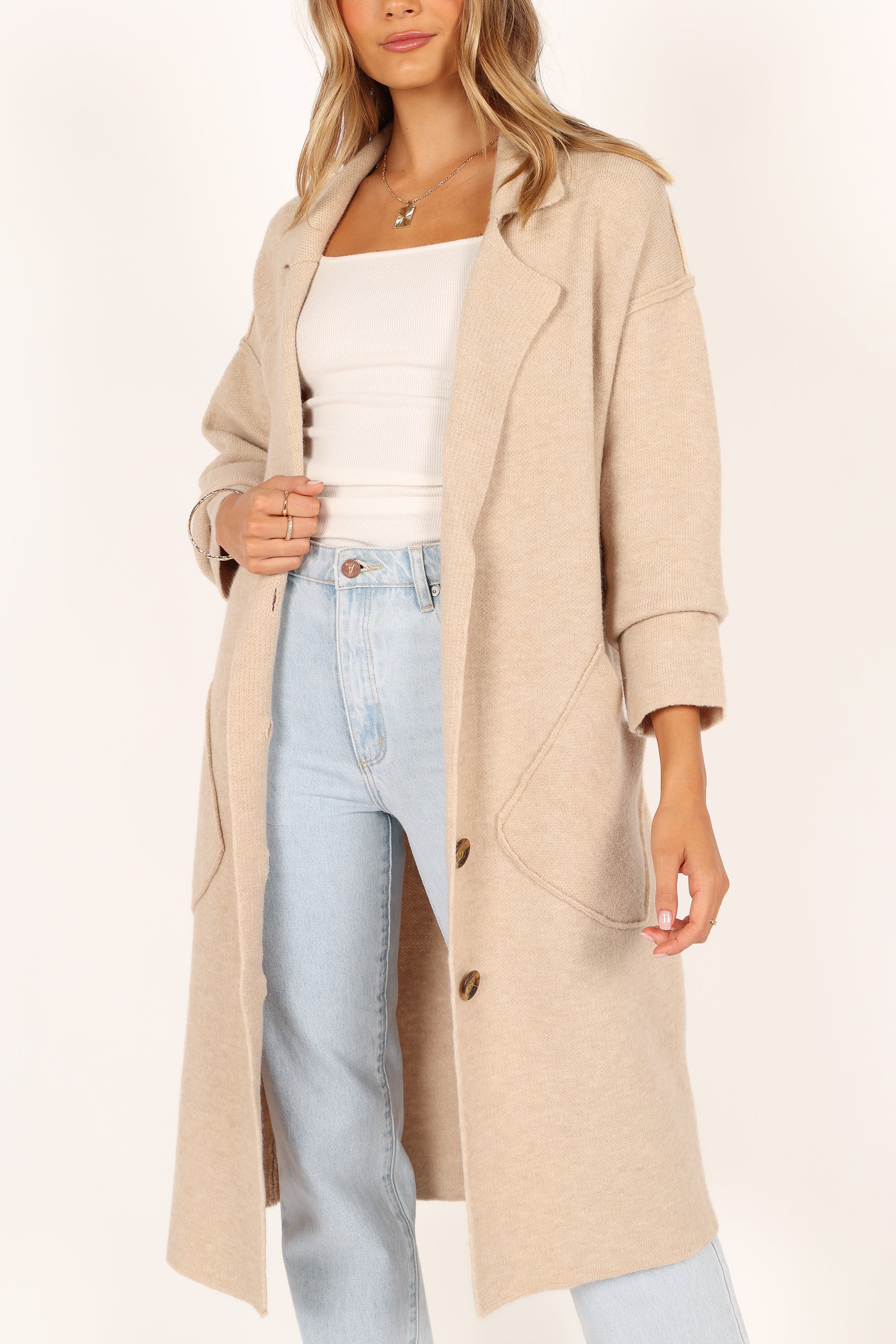 OUTERWEAR @Ivy Button Front Coatigan - Oatmeal (waiting on bulk)