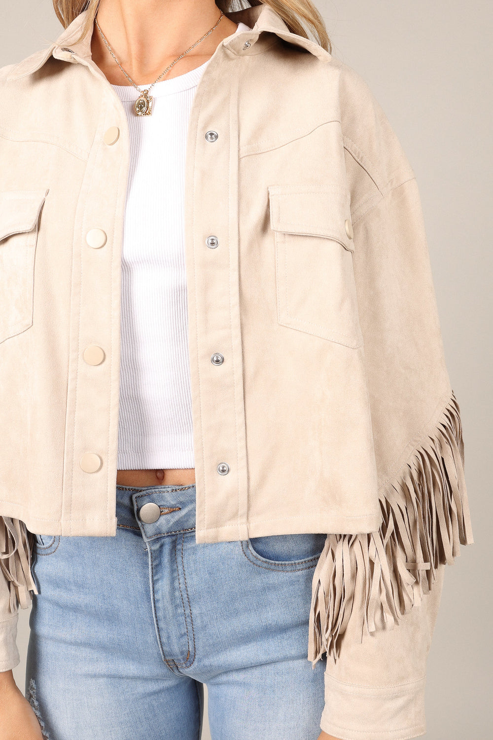 Outerwear @Jenna Fringe Crop Jacket - Ivory