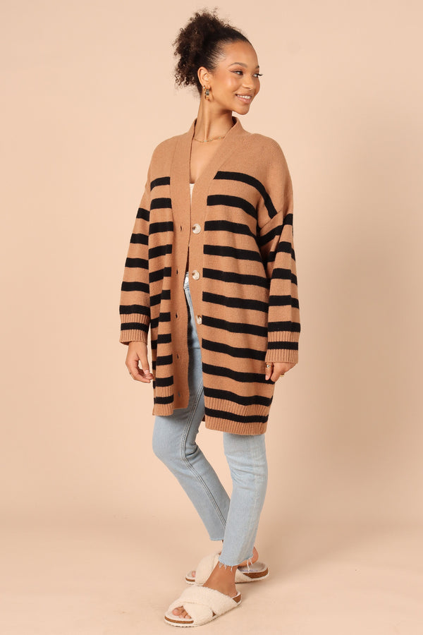 OUTERWEAR Julie Cardigan - Tan Stripe