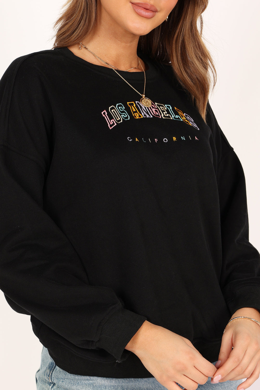 OUTERWEAR @Los Angeles Multi Color Embroidered Sweatshirt - Black