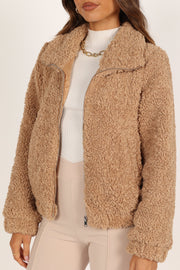 OUTERWEAR @Lucia Zip Front Teddy Jacket - Camel