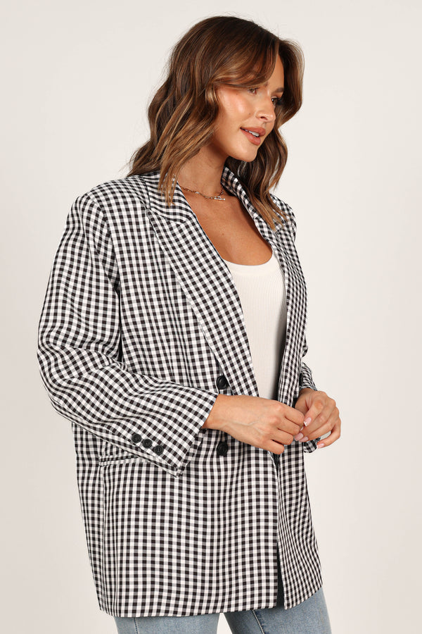 OUTERWEAR @Magnolia Gingham Double Button Blazer - Black (waiting on bulk)