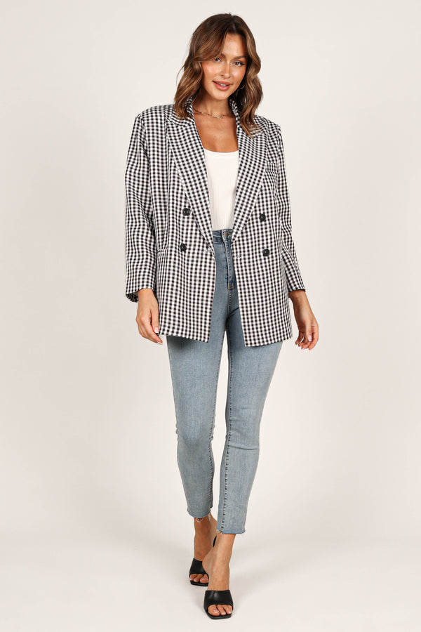 OUTERWEAR @Magnolia Gingham Double Button Blazer - Black (waiting on bulk)