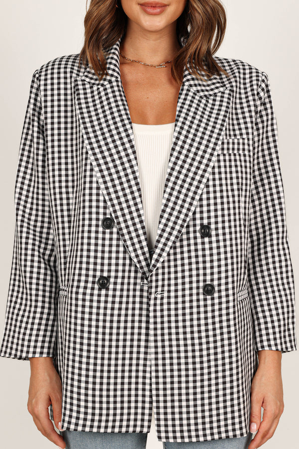 OUTERWEAR @Magnolia Gingham Double Button Blazer - Black (waiting on bulk)