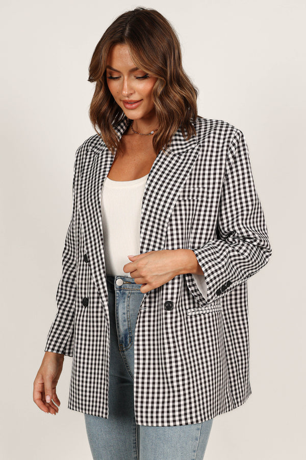 OUTERWEAR @Magnolia Gingham Double Button Blazer - Black (waiting on bulk)