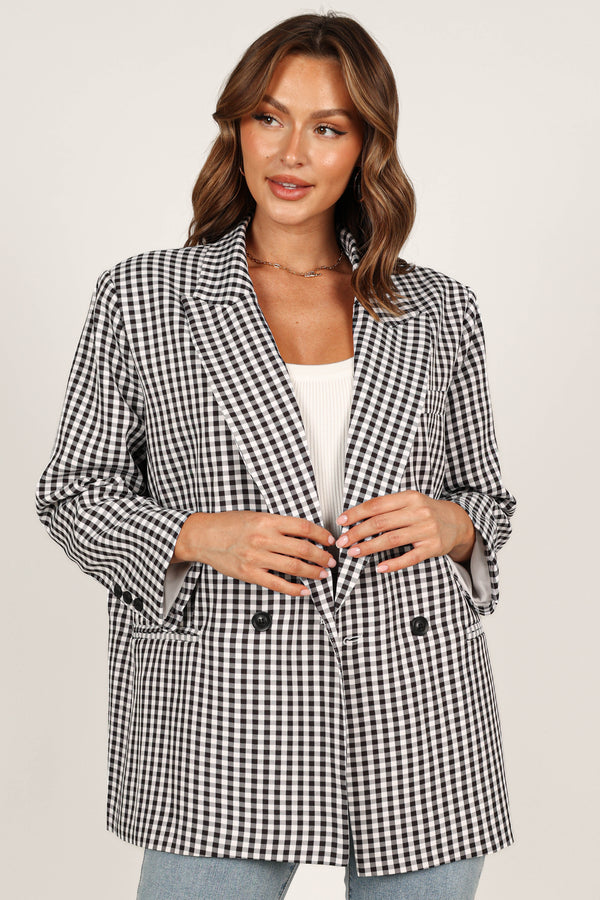 OUTERWEAR @Magnolia Gingham Double Button Blazer - Black (waiting on bulk)