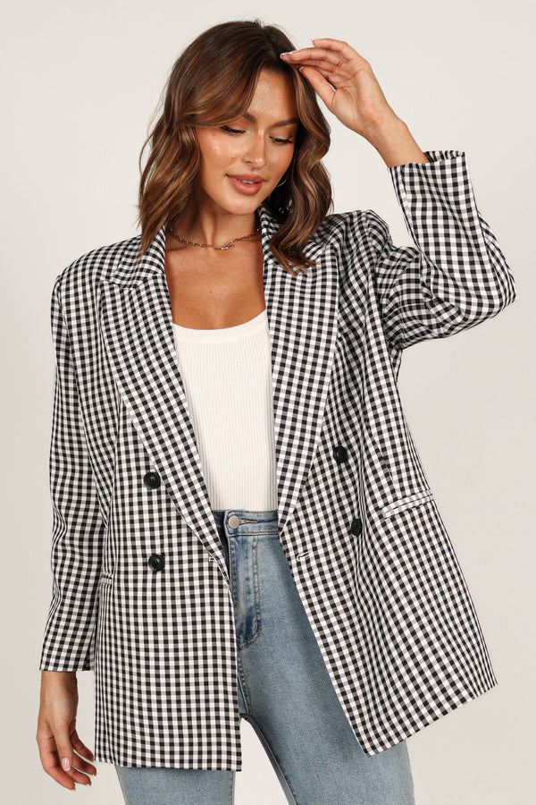 OUTERWEAR @Magnolia Gingham Double Button Blazer - Black (waiting on bulk)