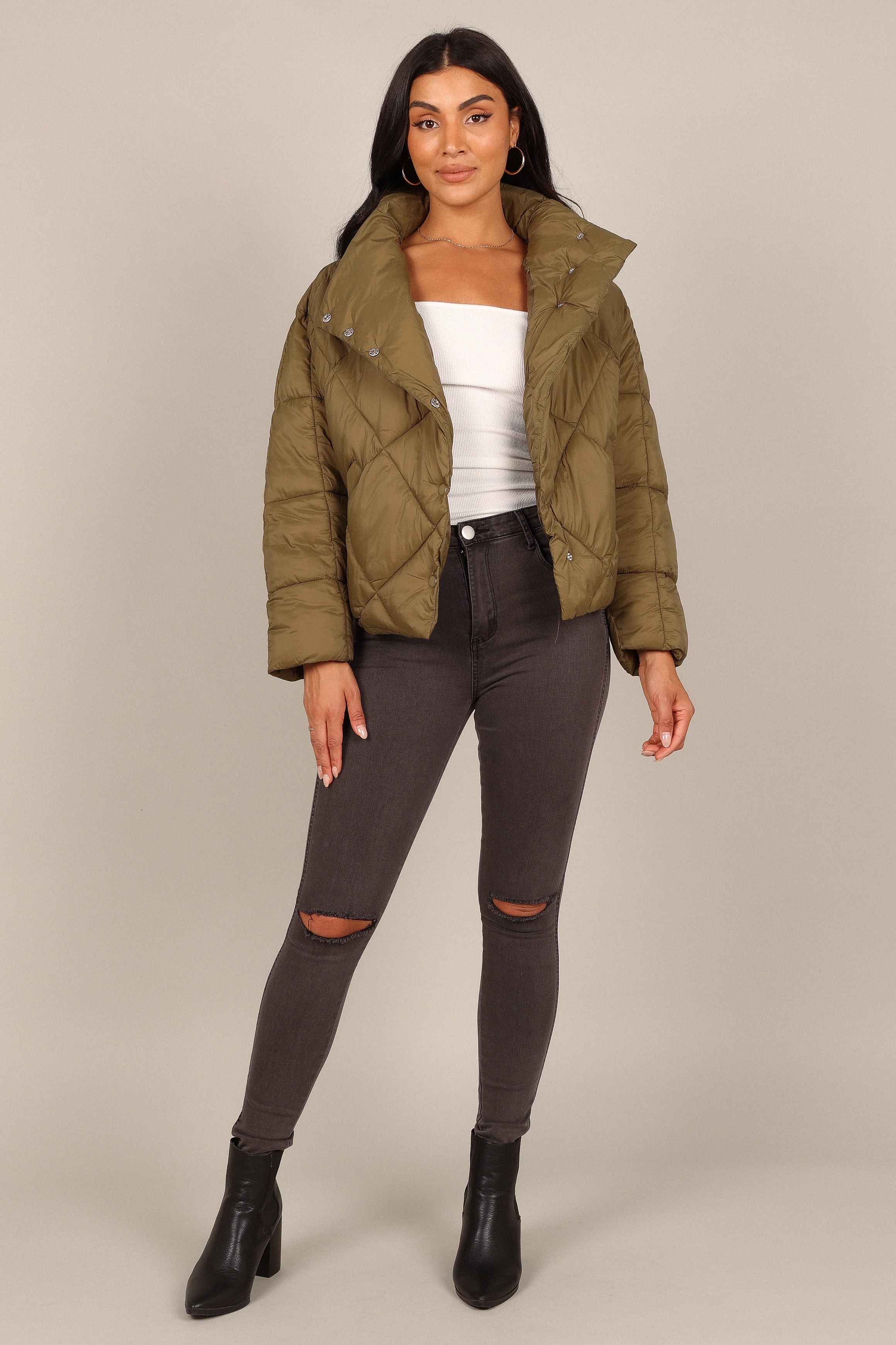 OUTERWEAR @Malin Quilted Puffer Coat - Olive