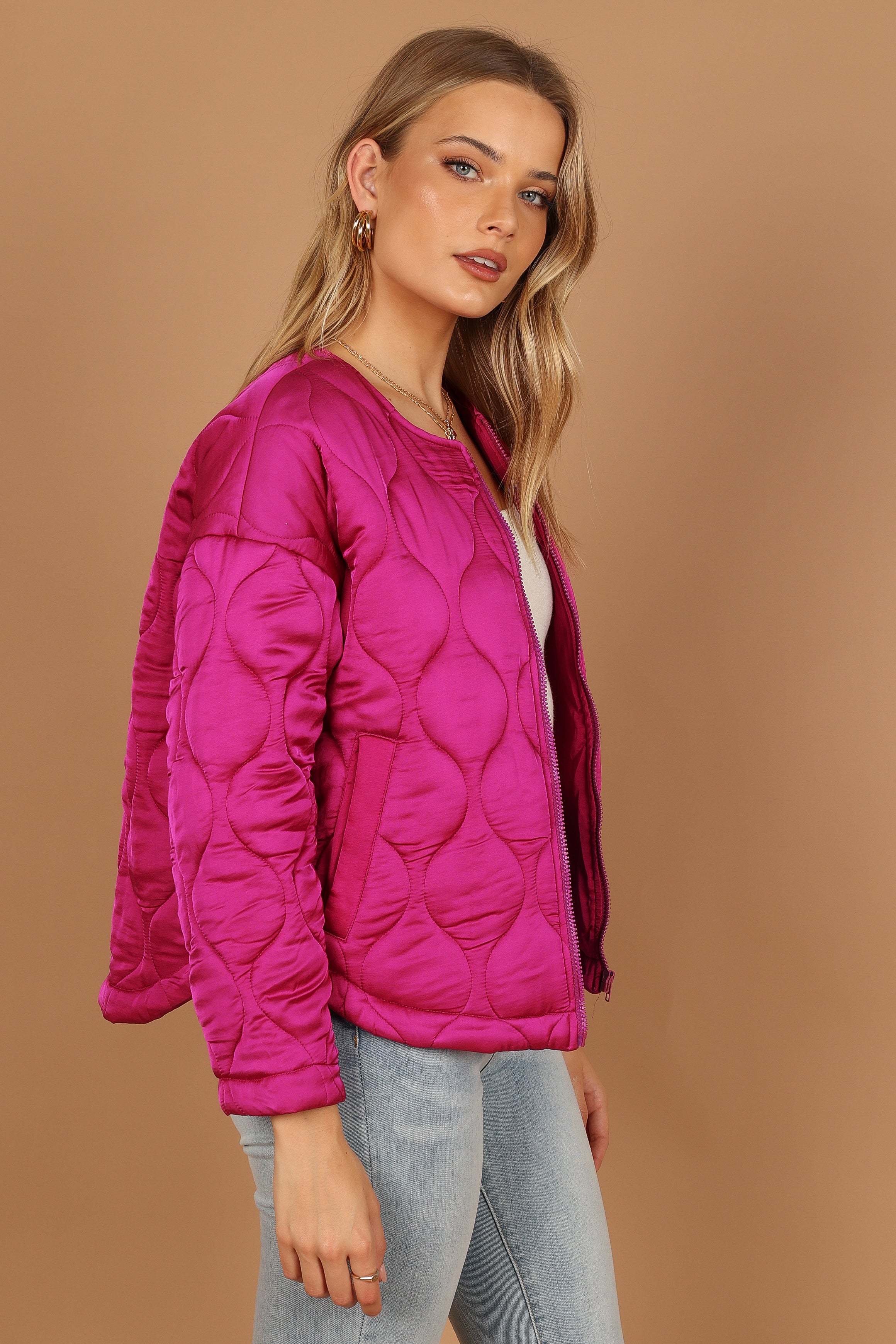 Outerwear @Millie Quilted Jacket - Berry