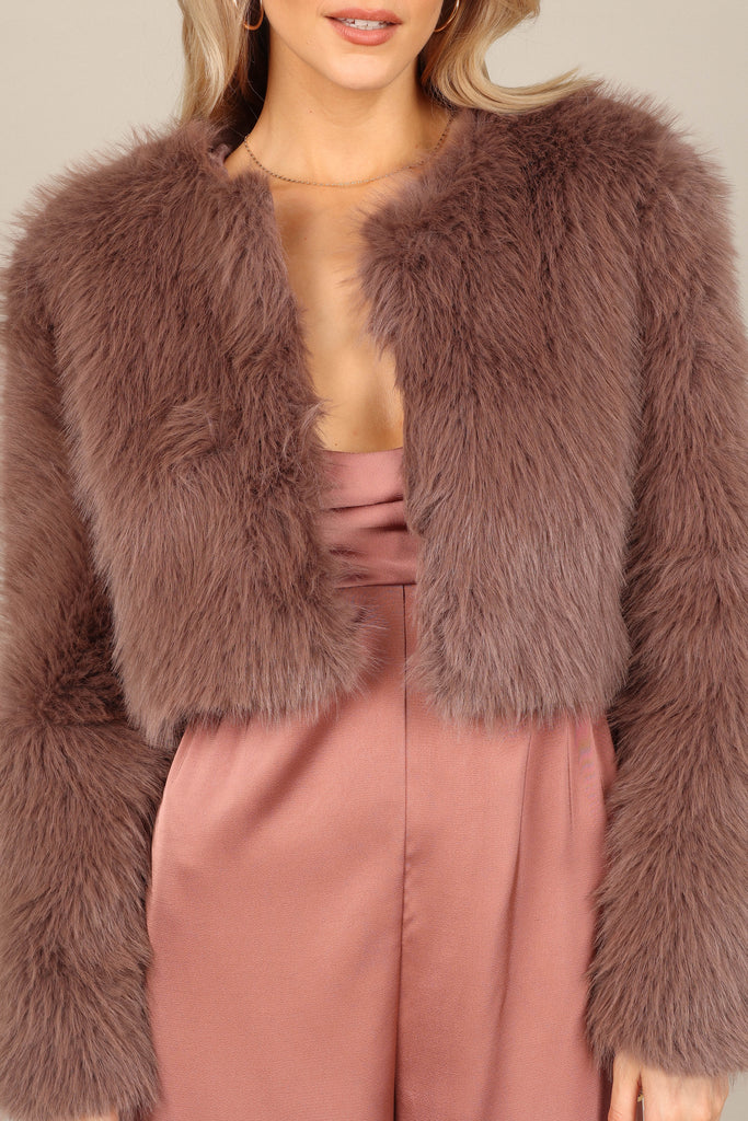 Molly Faux Fur Jacket - Mocha - Petal & Pup