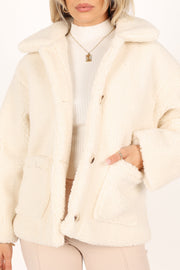 OUTERWEAR @Phoenix Button Front Teddy Jacket - Cream