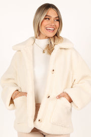 OUTERWEAR @Phoenix Button Front Teddy Jacket - Cream