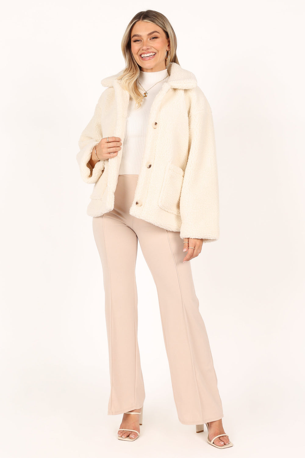 OUTERWEAR @Phoenix Button Front Teddy Jacket - Cream