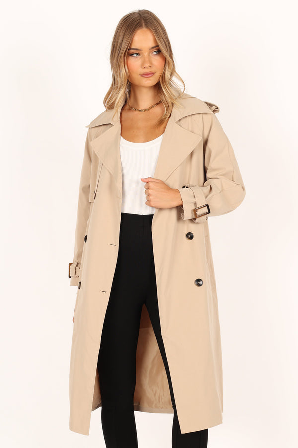 OUTERWEAR @Trina Button Front Trench Coat - Beige