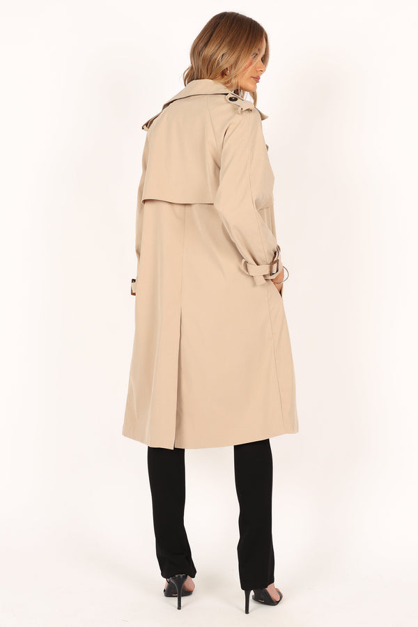 OUTERWEAR @Trina Button Front Trench Coat - Beige