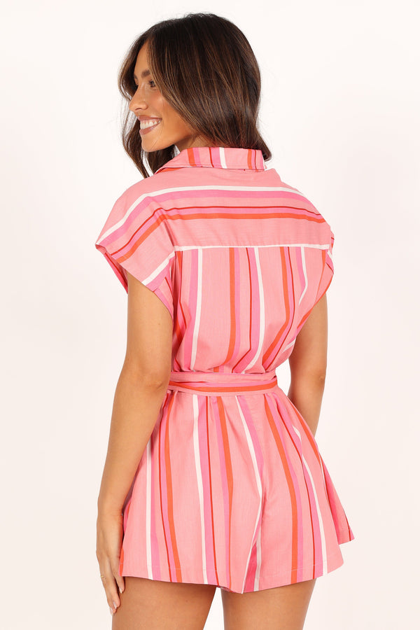 PLAYSUITS @Addie Tie Waist Playsuit - Pink Stripe