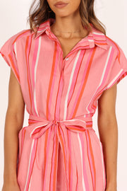 PLAYSUITS @Addie Tie Waist Playsuit - Pink Stripe