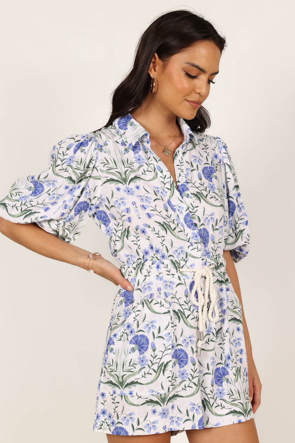 PLAYSUITS @Annie Linen Playsuit - Blue Floral