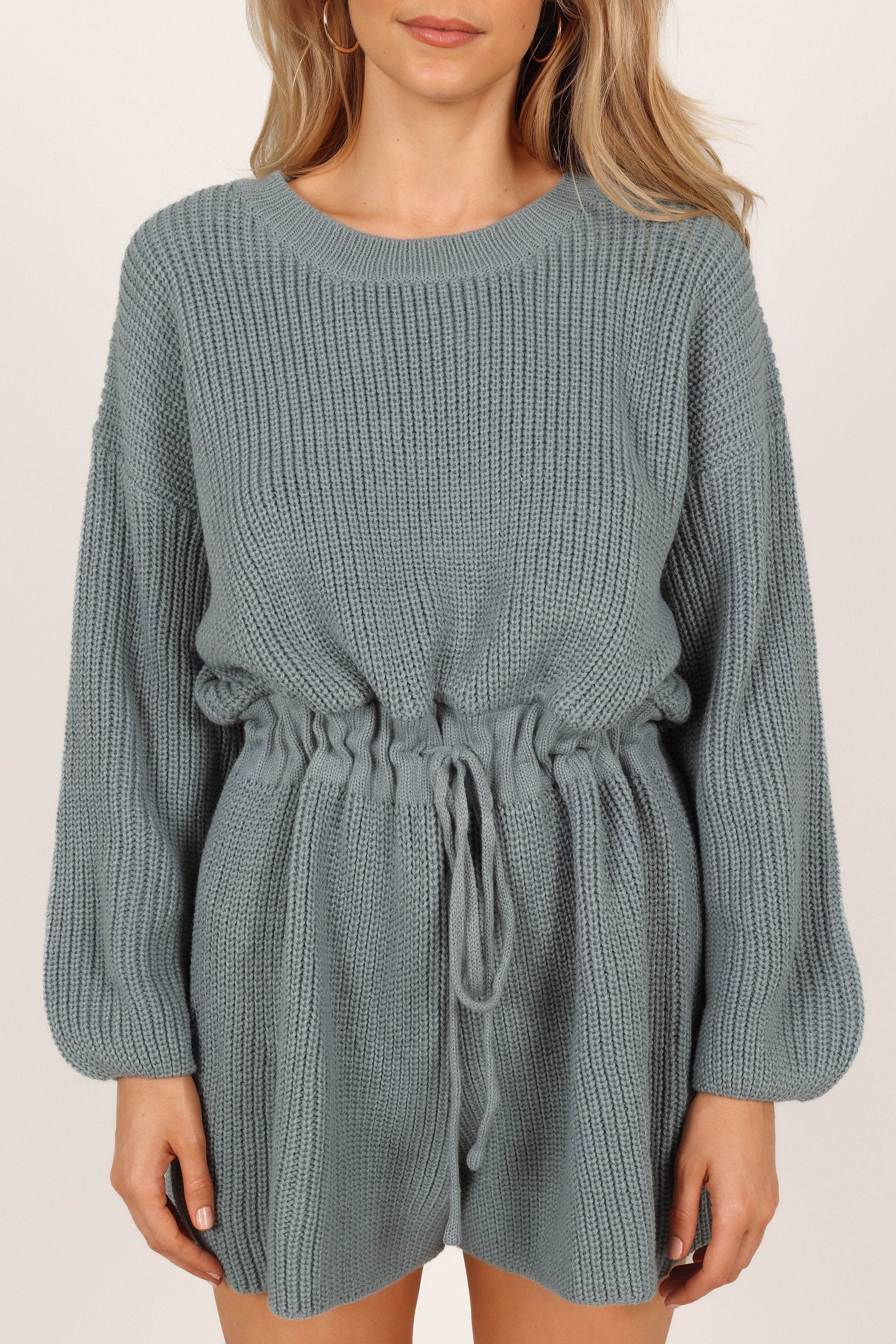 PLAYSUITS Sloane Sweater Romper - Dusty Blue
