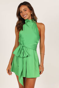 ROMPERS @Odilia Tie Waist Romper - Green