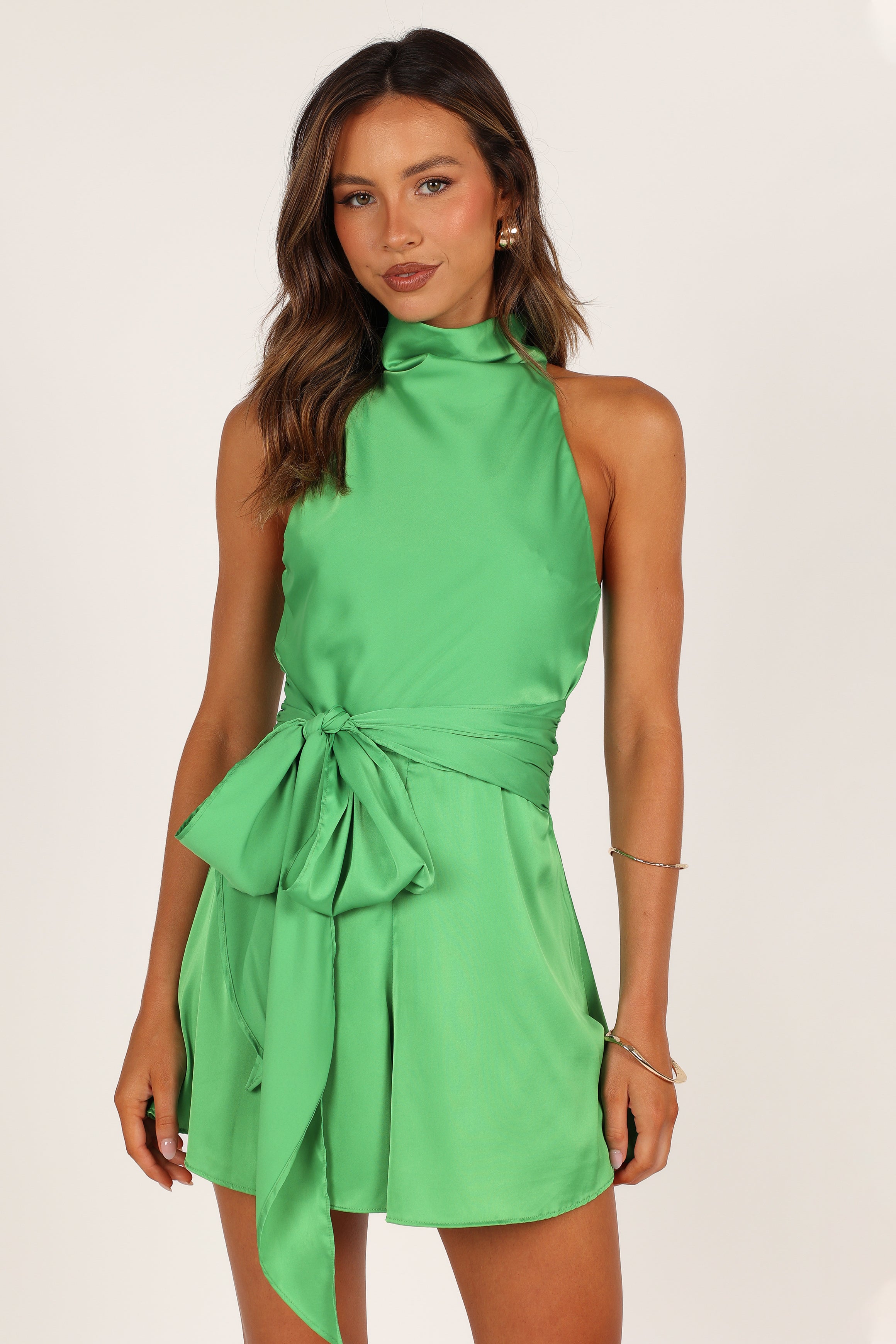 ROMPERS @Odilia Tie Waist Romper - Green