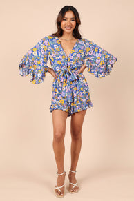 ROMPERS @Tuilly Long Sleeve Romper - Blue Floral