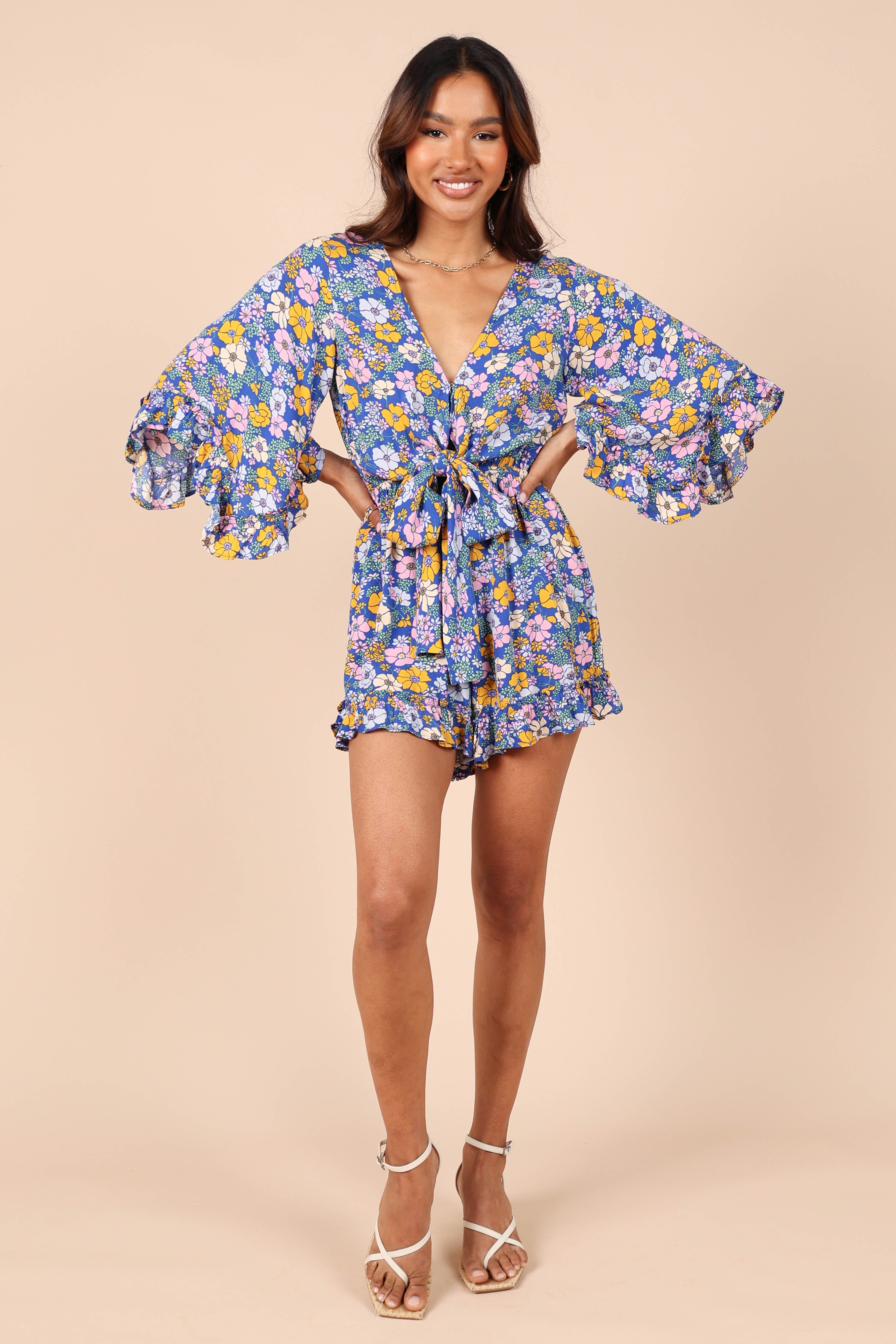 ROMPERS @Tuilly Long Sleeve Romper - Blue Floral