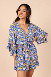 ROMPERS @Tuilly Long Sleeve Romper - Blue Floral