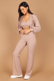 SETS @Camilla Knitted Three Piece Pant Set - Beige