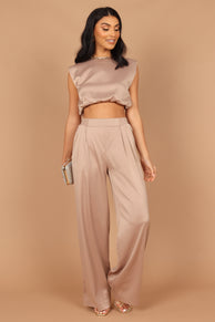 SETS @Elia Crop Top and Palazo Pant Set - Mocha