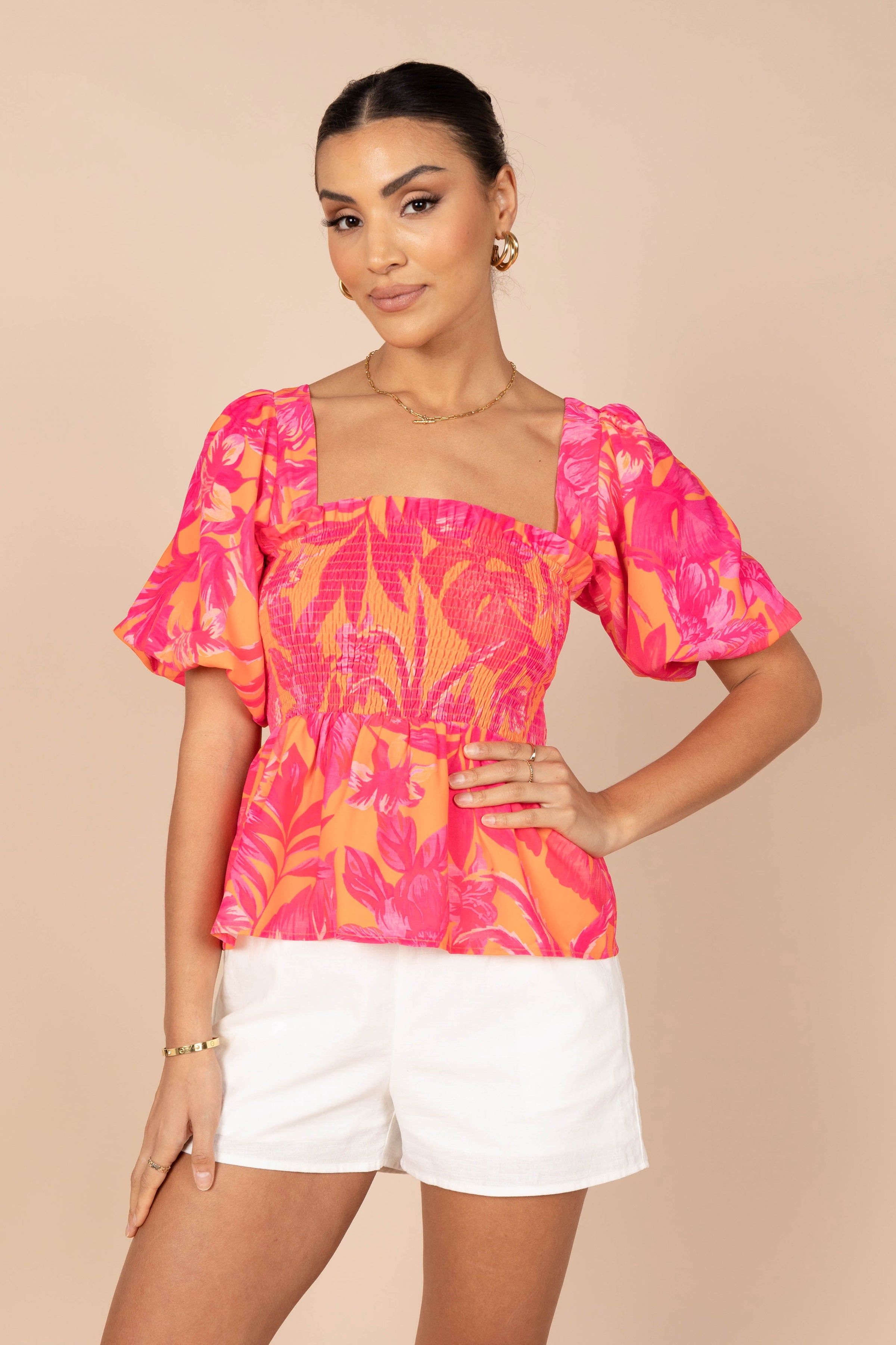 TOPS @*Addison Peplum Top - Pink Tropics