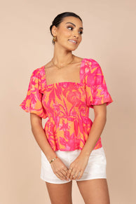 TOPS @*Addison Peplum Top - Pink Tropics