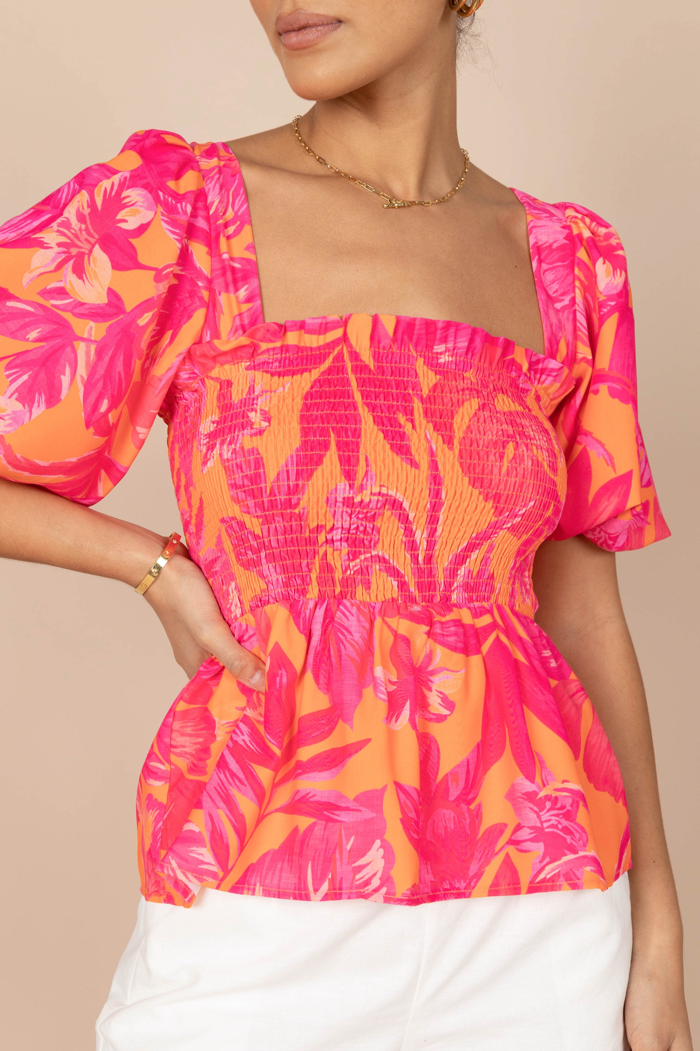 TOPS @*Addison Peplum Top - Pink Tropics