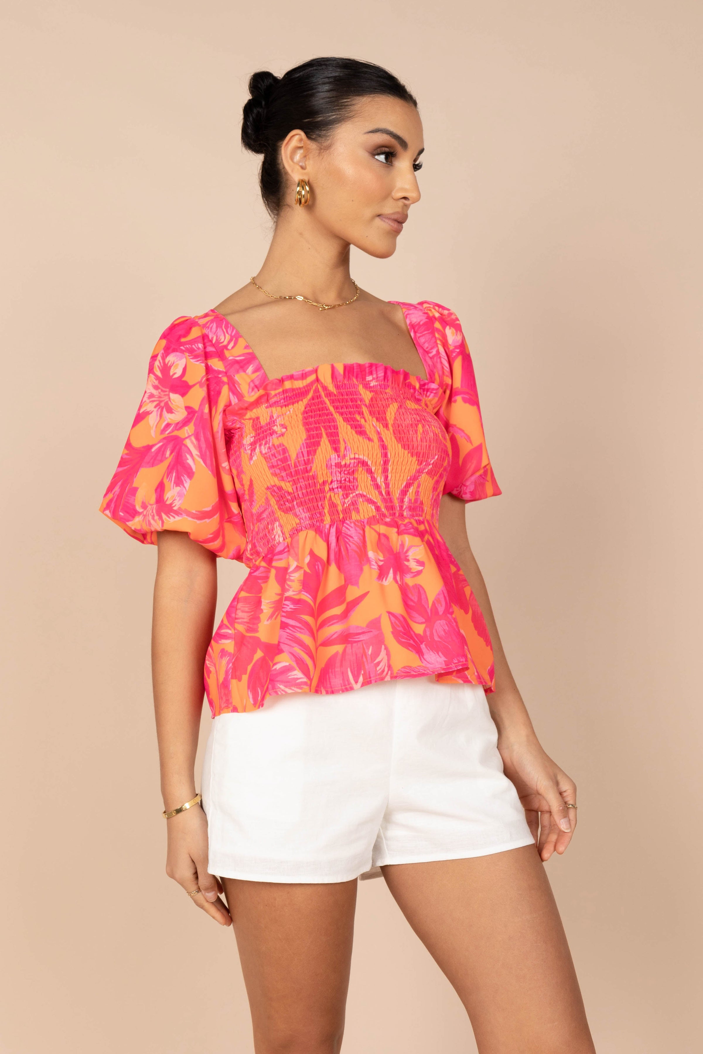 TOPS @*Addison Peplum Top - Pink Tropics