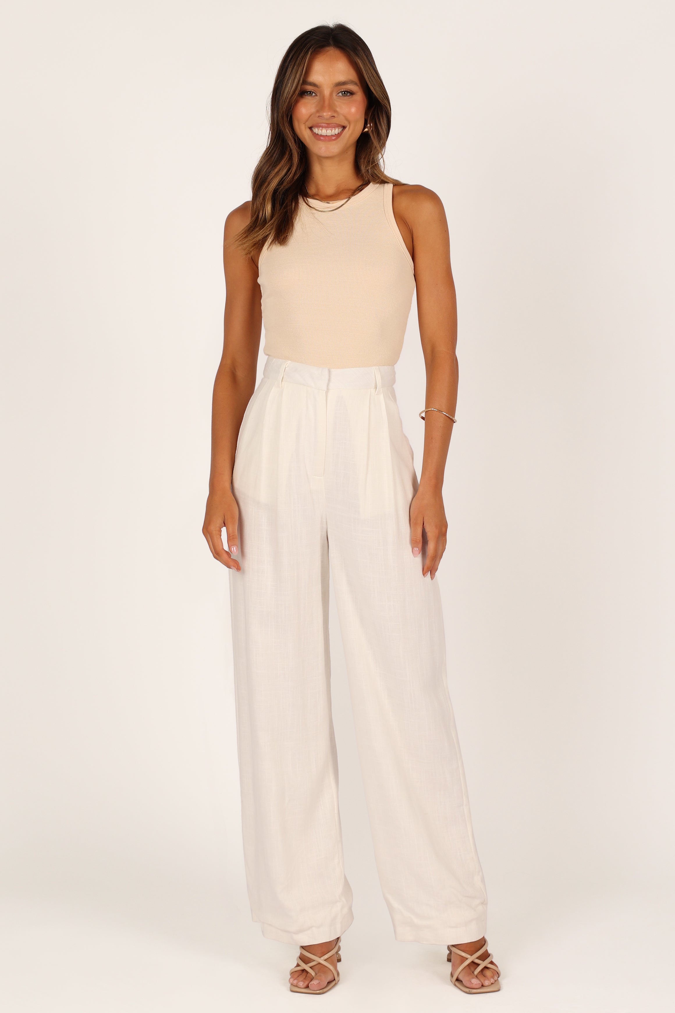 TOPS Ari Ribbed Tank Top - Beige