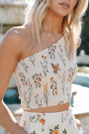 TOPS @August Shirred Cropped Top - Beige Floral (waiting on bulk)