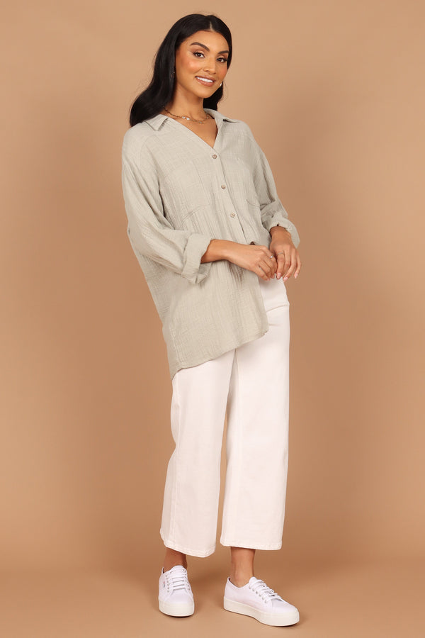 TOPS Bobby Button Down Top - Sage Green