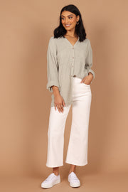 TOPS Bobby Button Down Top - Sage Green