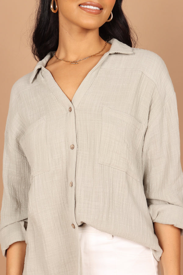 TOPS Bobby Button Down Top - Sage Green