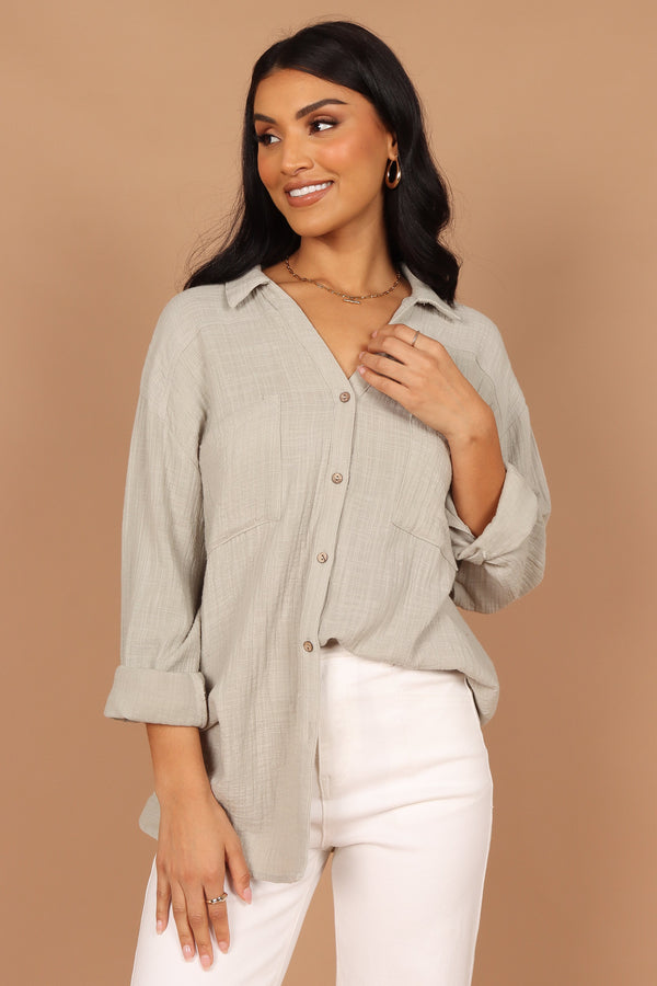 TOPS Bobby Button Down Top - Sage Green