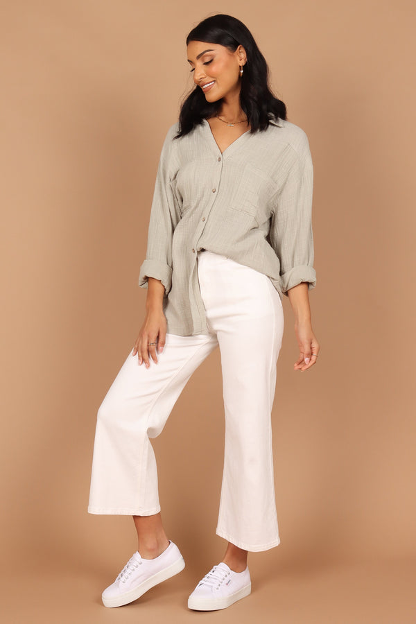 TOPS Bobby Button Down Top - Sage Green