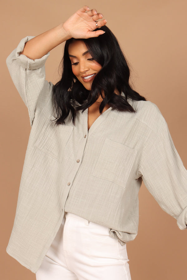 TOPS Bobby Button Down Top - Sage Green