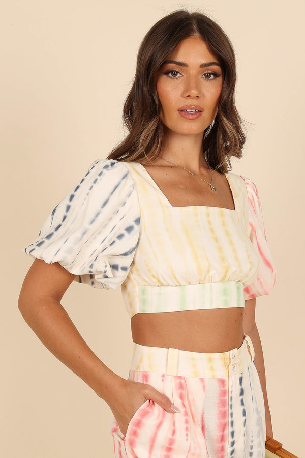 TOPS Bradley Puff Sleeve Cropped Top - Multi