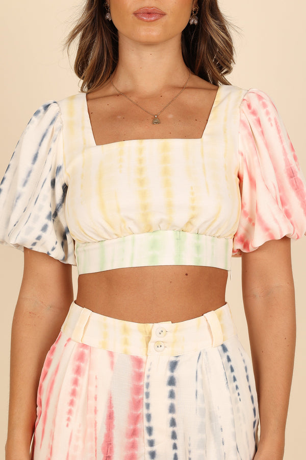 TOPS @Bradley Puff Sleeve Cropped Top - Multi (waiting on bulk)