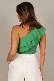 TOPS @Carmella Ruffle One Shoulder Top - Green