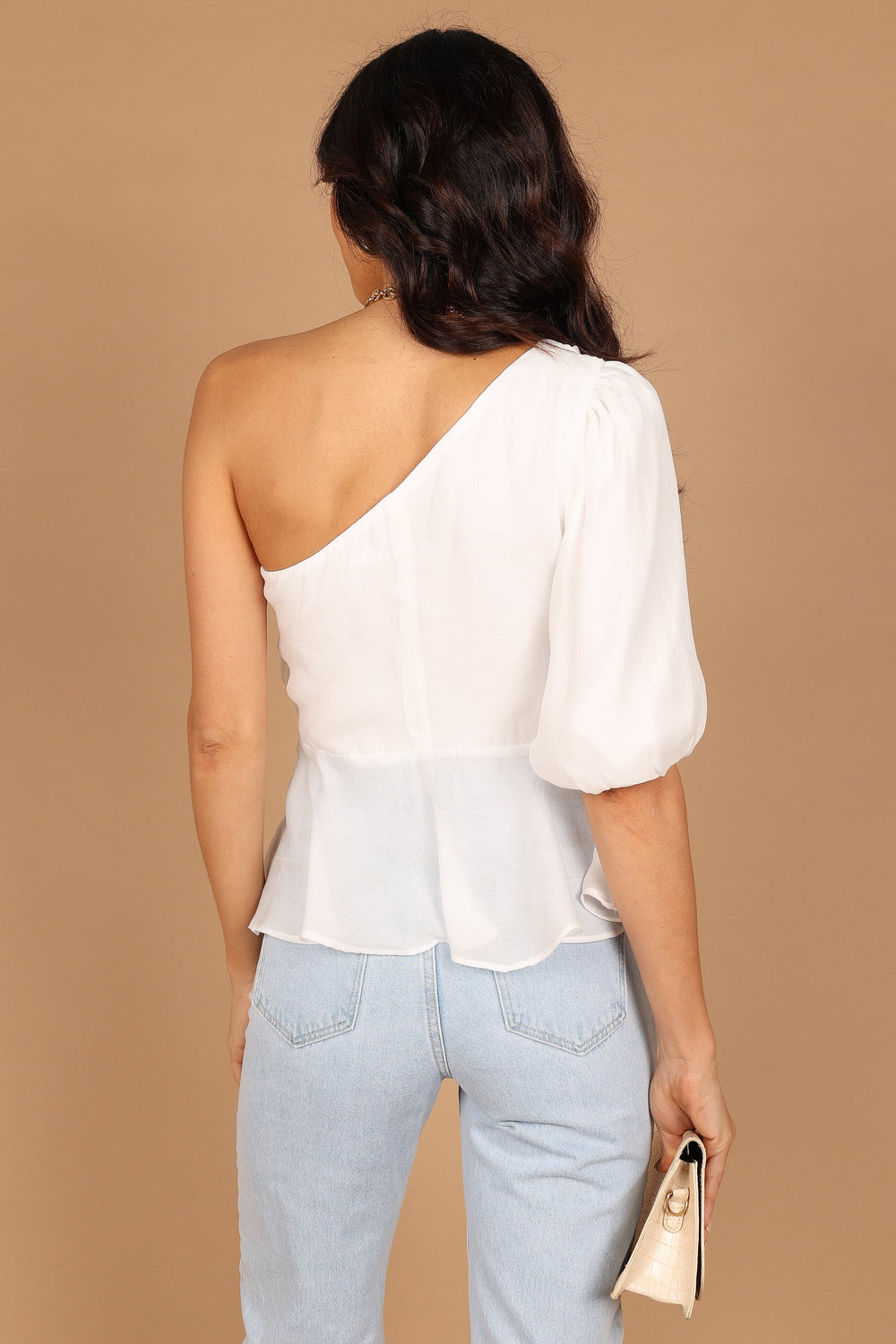 TOPS @Daylily One Shoulder Peplum Top - White (waiting on bulk)
