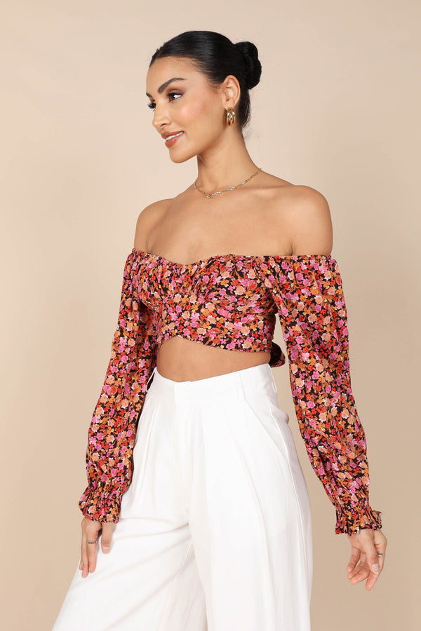 TOPS @Jillian Cropped Top - Pink Floral